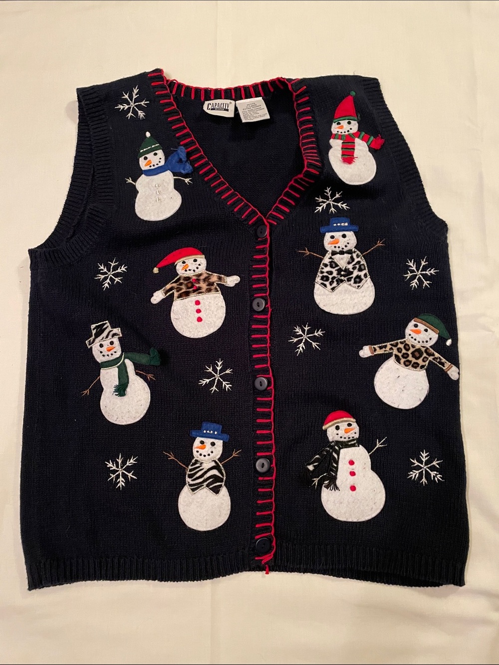 VTG Capacity Sweater Vest Women’s XL Petite Navy Blue Appliqué Snowman